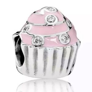 Retired Rare Pandora Pink Cupcake Bead Charm w/ CZ Stones EUC